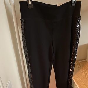 NWT INC Black Pull on Pants with Sequin Side Accents